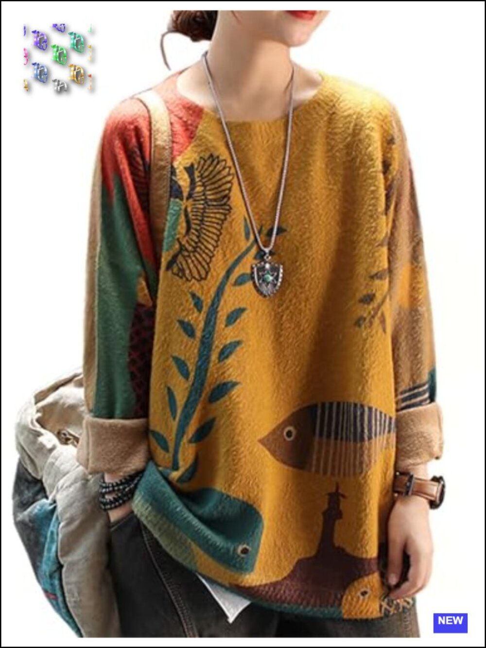 Oversized Graphic Cat Print Pullover Sweater Cotton Wool Blends Womens